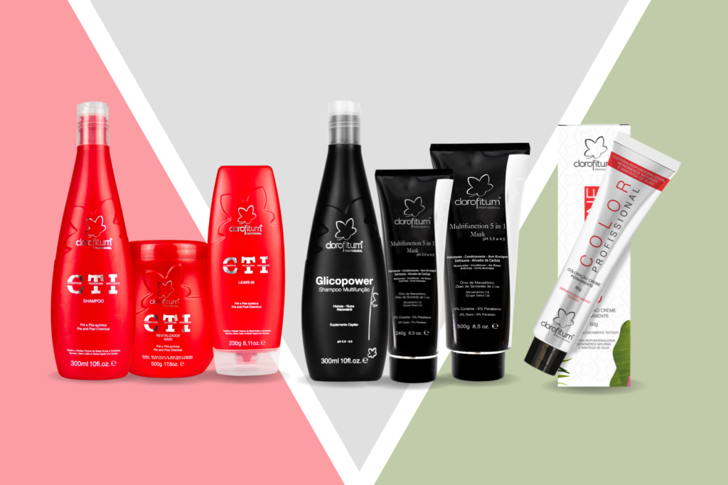 Produtos das linhas CTI, Multifunção e Color Line da Clorofitum Cosméticos.